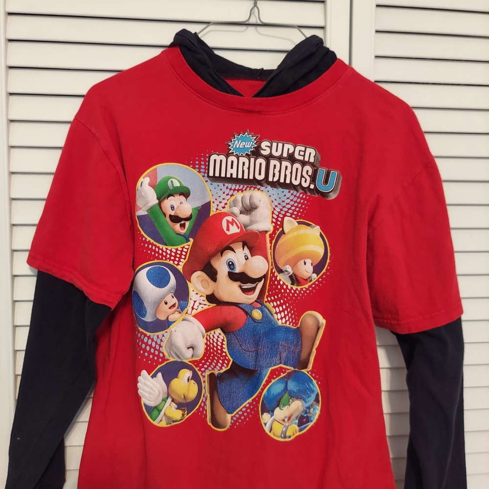 Nintendo Red & Black Super Mario Bros Layered-Look Long Sleeve Tee